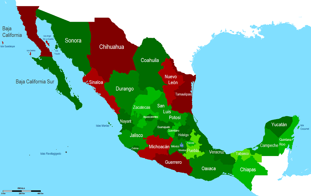 Die Mexikanischen Bundesstaaten und der Krieg gegen die Kartelle. (Bild: © Hpav7 - wikipedia.org)