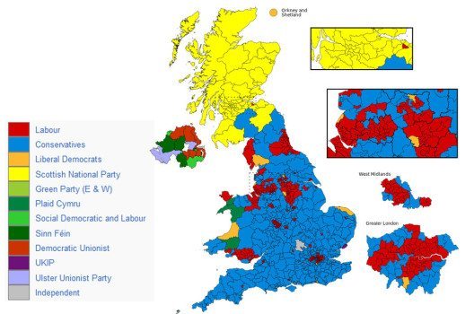 Ergebnis der Unterhauswahl in Grossbritanien vom 7. Mai 2015. (Bild: Italay90, Wikimedia, CC)