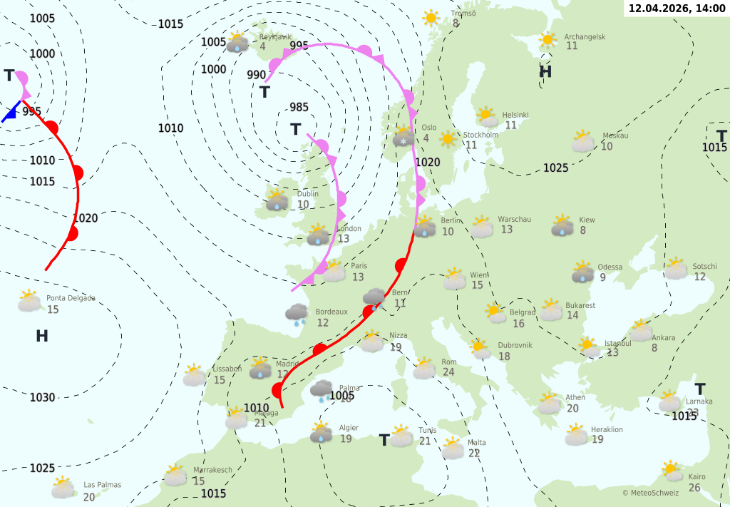Wetter am Sonntag, 12.04.2026: Wechselhaft, milder Südwind, Saharastaub und Regen