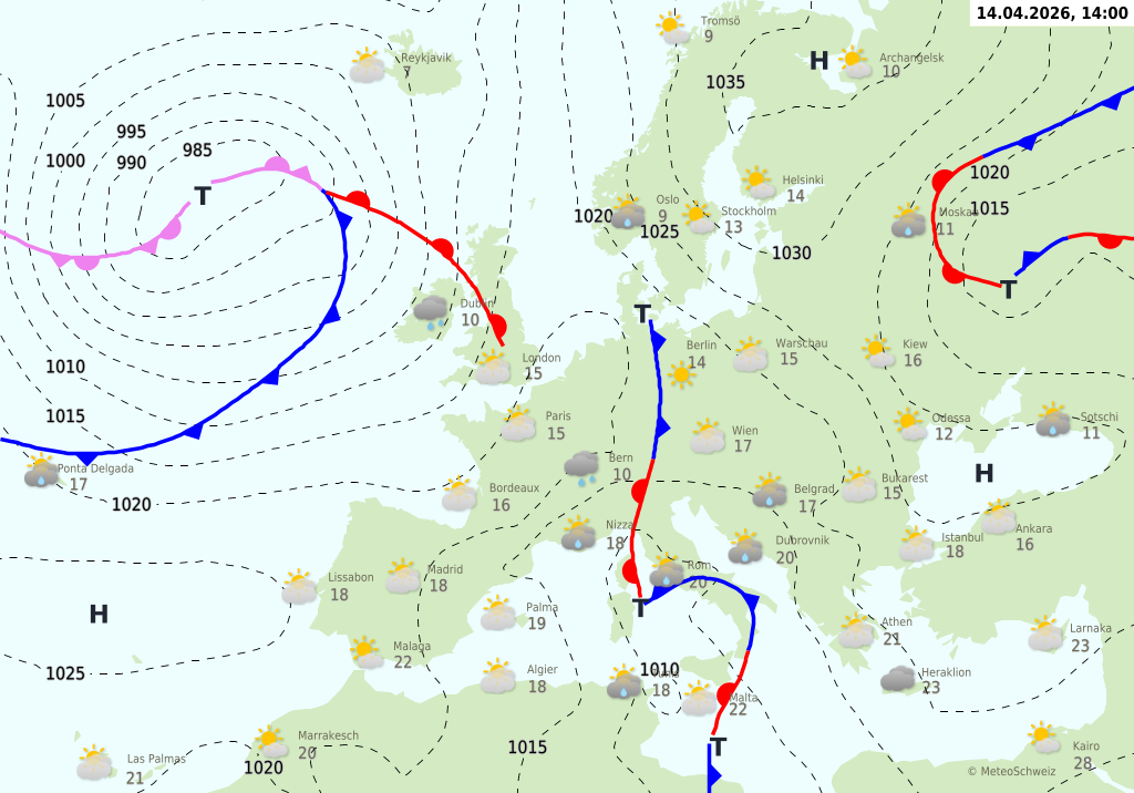 Wetter am Dienstag, 14.04.2026: Viele Wolken, im Osten Regen, später Aufhellungen