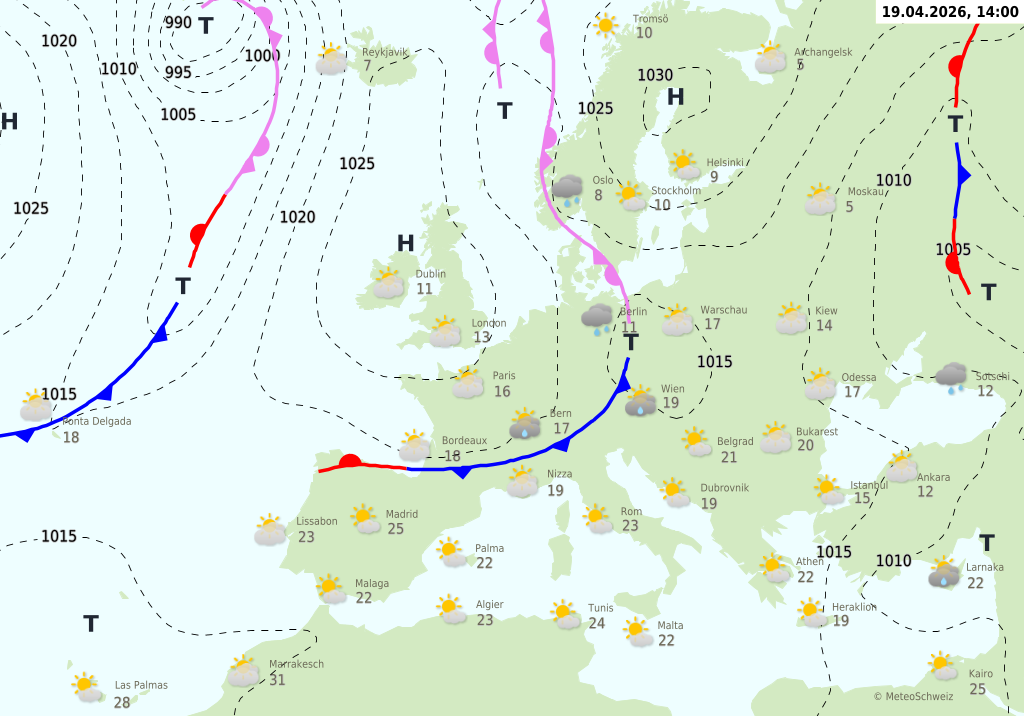 Wetter am Sonntag, 19.04.2026: Schauer und Gewitter, später freundlicher und kühler