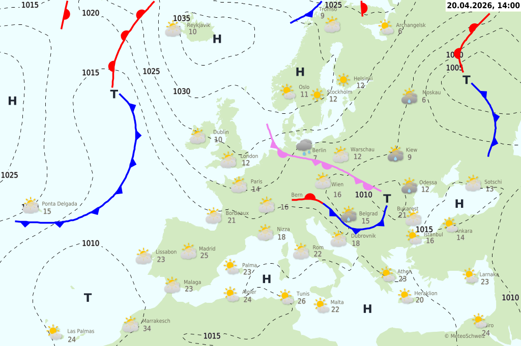 Wetter am Montag, 20.04.2026: Sonnig, morgens kühl, nachmittags Schauer im Osten