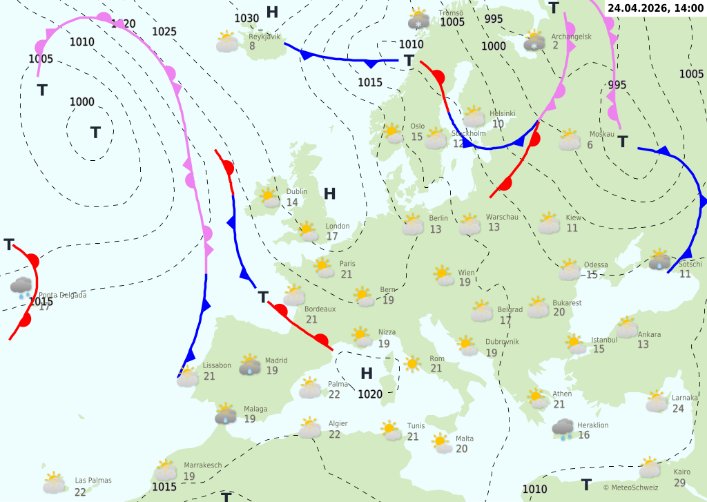 Wetter am Freitag, 24.04.2026: Sonnig, kühl am Morgen, bis 24 Grad