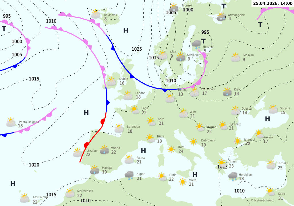 Wetter am Samstag, 25.04.2026: Sonnig, mild und trocken dank Hochdruckeinfluss