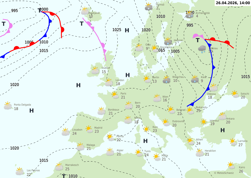 Wetter am Sonntag, 26.04.2026: Sonnig und mild, später lockere Wolken über Bergen