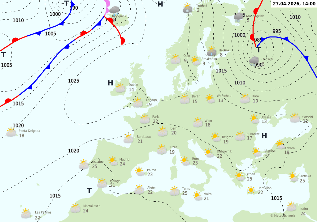 Wetter am Montag, 27.04.2026: Sonnig und mild später mehr Wolken und lokale Schauer