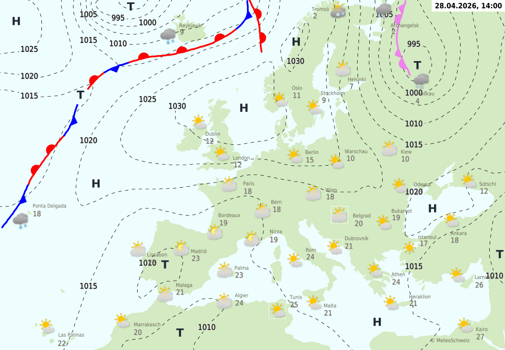 Wetter am Dienstag, 28.04.2026: Wechselhaft, lokal Schauer und Gewitter