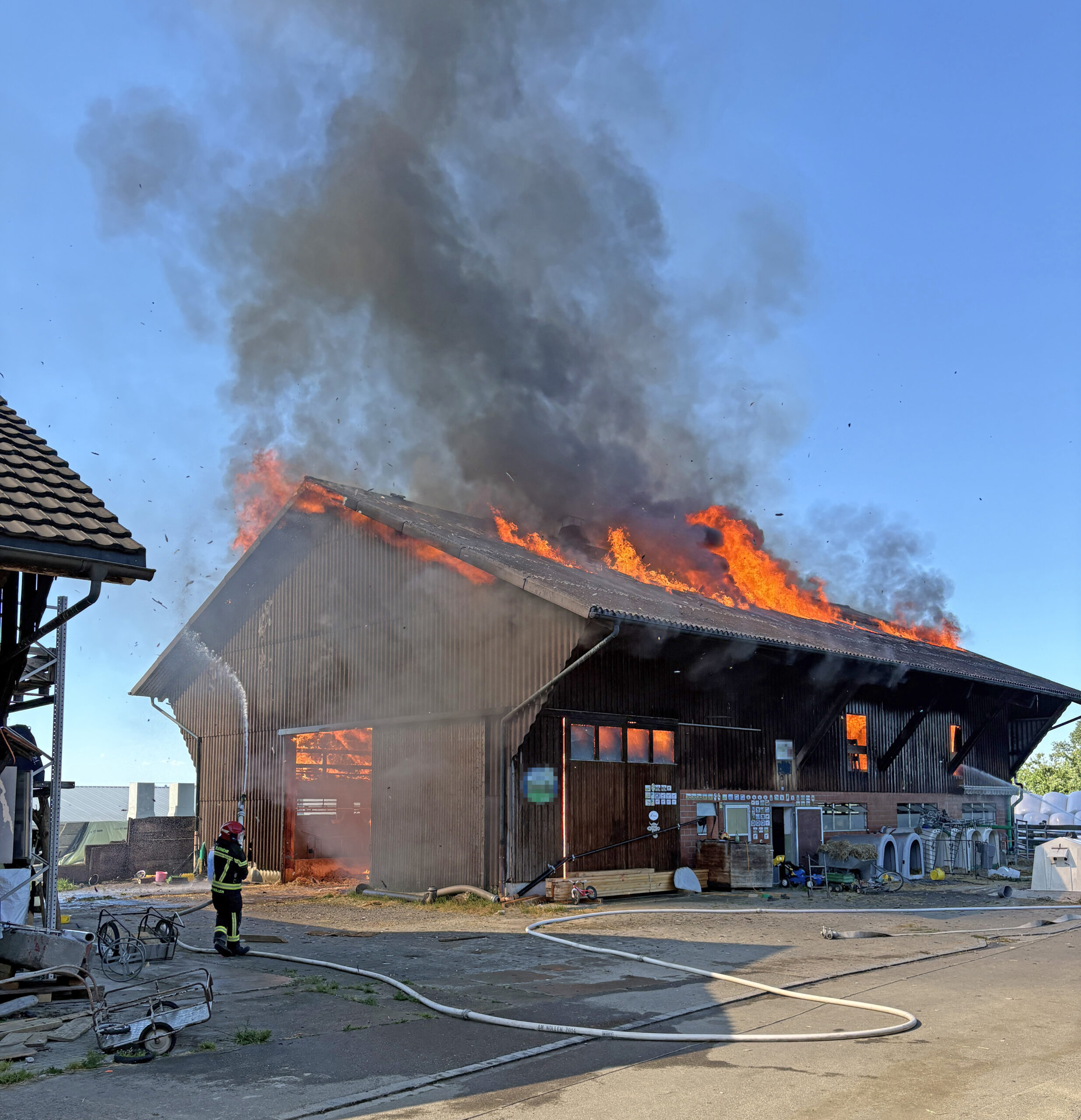 Schönholzerswilen TG: Grossbrand zerstört Scheune – 100 Feuerwehrleute im Einsatz