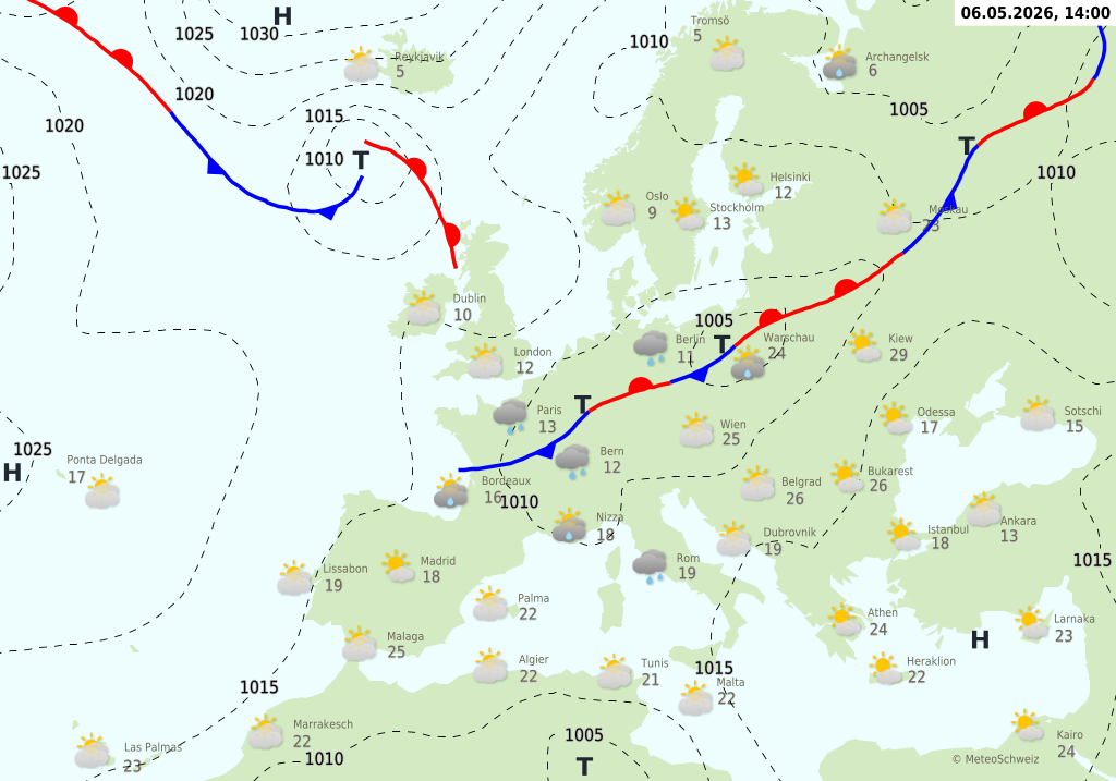 Wetter am Mittwoch, 06.05.2026: Gewitter und Neuschnee in den Alpen