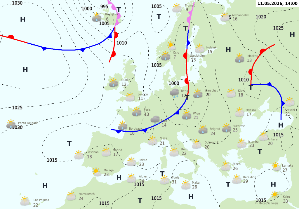 Wetter am Montag, 11.05.2026: Unwetter mit Gewittern, Schnee bis 1’200 Meter und Wind