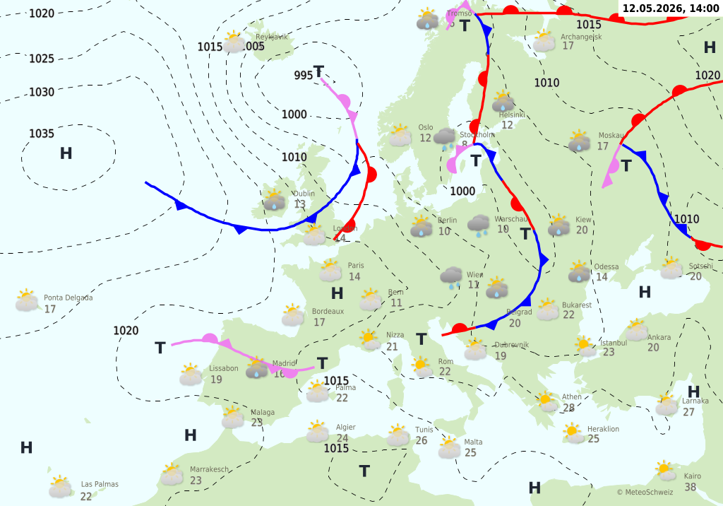 Wetter am Dienstag, 12.05.2026: Sonne nach Schauern und Schnee bis 1’000 Meter