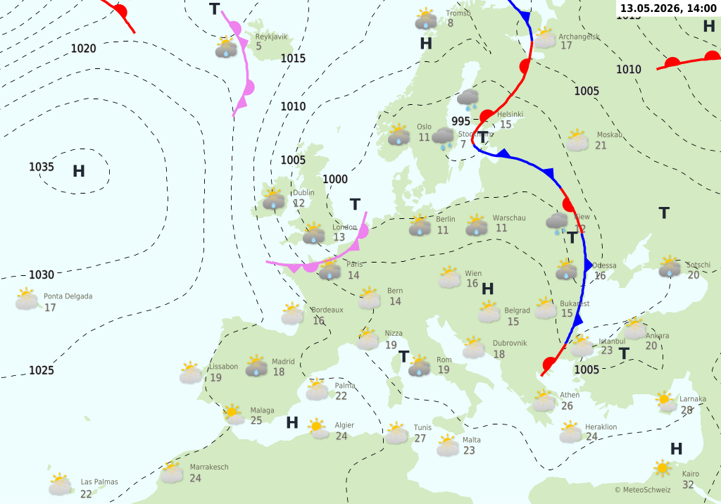 Wetter am Mittwoch, 13.05.2026: Erst sonnig, später Regen und Schnee ab 1’300 Metern