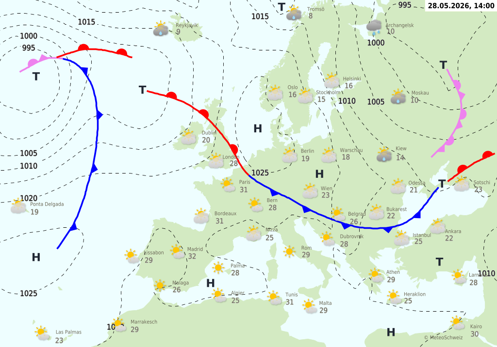 Wetter am Donnerstag, 28.05.2026: Viel Sonne, einzelne Gewitter und bis zu 33 Grad