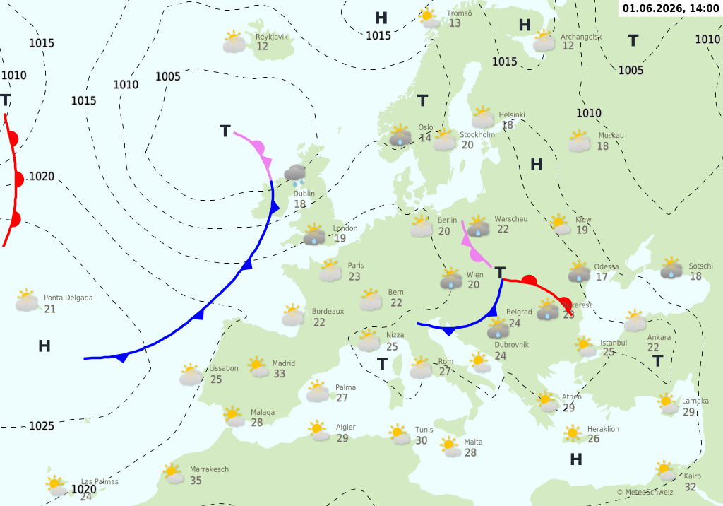 Wetter am Montag, 01.06.2026: Nach Schauern zunehmend sonnig, nachts Gewitter im Süden