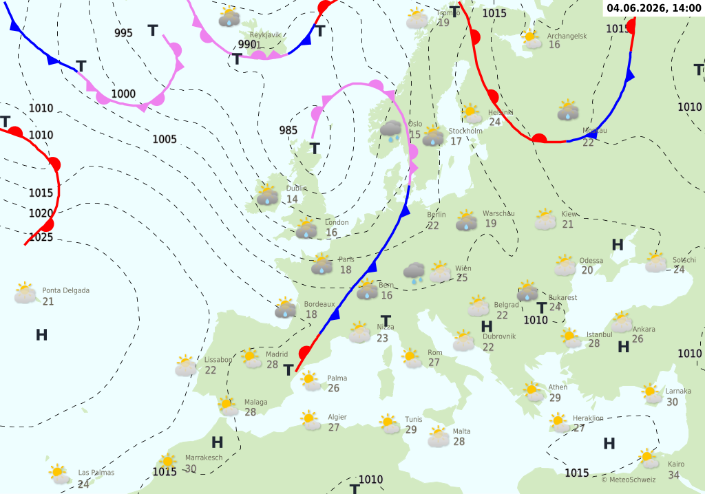 Wetter am Donnerstag, 04.06.2026: Regen, Wind und Schnee in den Alpen zum Wochenausklang