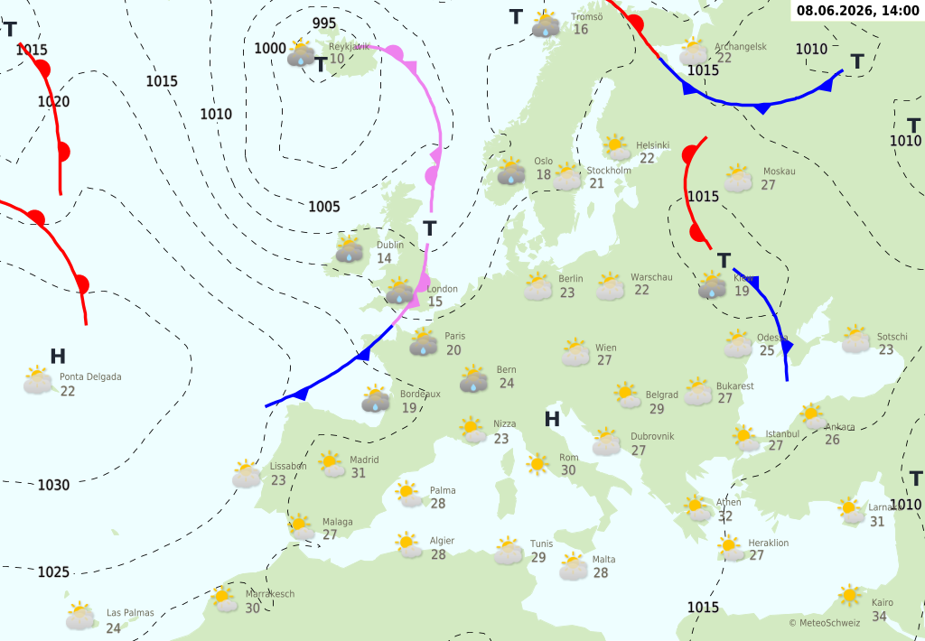 Wetter am Montag, 08.06.2026: Zunehmend gewittrig, abends Sc