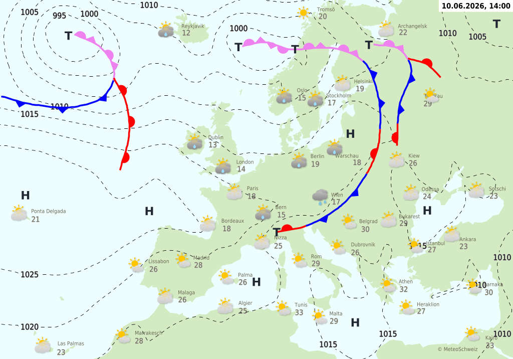 Wetter am Mittwoch, 10.06.2026: Schauer, Gewitter im Osten, 